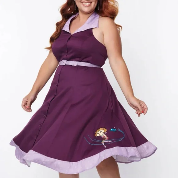 Unique Vintage The Jetsons Jane Purple 60's Retro Halter Pinup Swing Dress 1X 16 - Picture 13 of 16